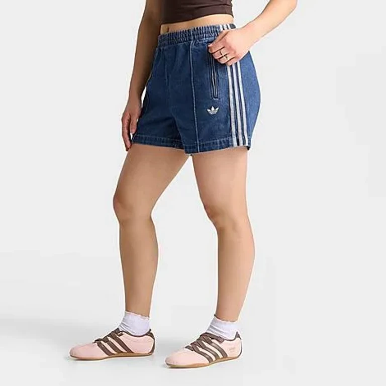 adidas Women's Originals adicolor Firebird Denim Shorts in Indigo Denim Size: XS