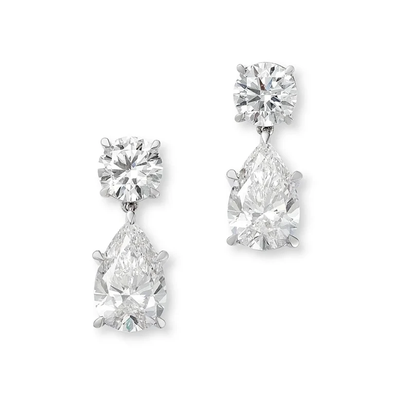 Luxe Collection Certified Lab Grown Diamond Round & Pear Drop Earrings in 14K White Gold, 6.0 tcw