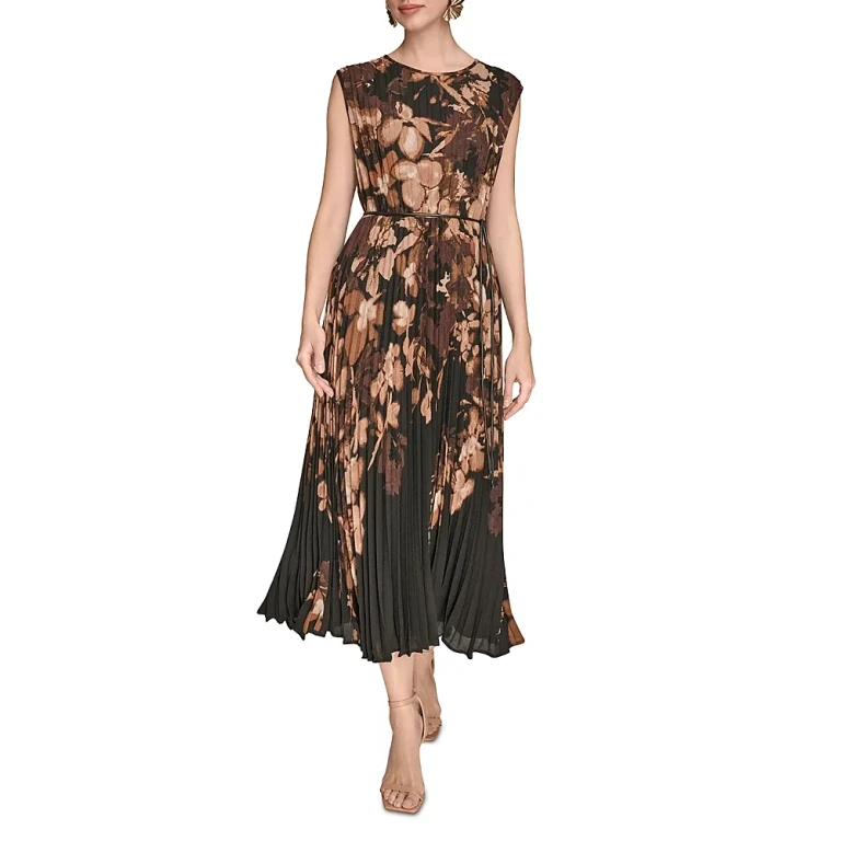 Donna Karan Chiffon Pleated Midi Dress