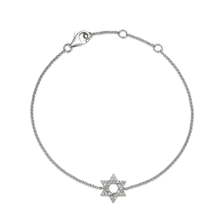 Diamond Star of David Chain Bracelet in 14K Gold, 0.14 tcw