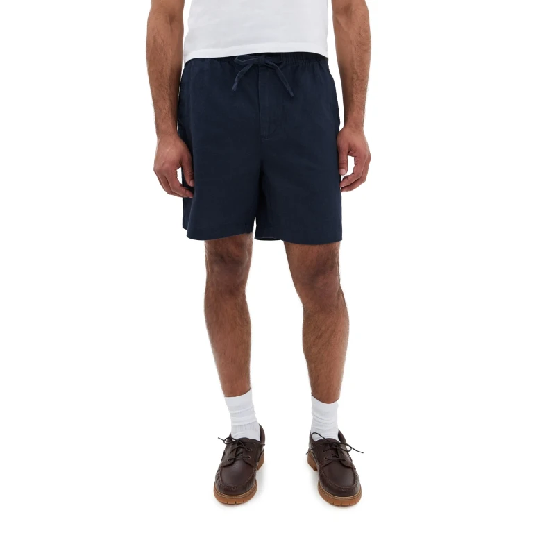 Barbour katoen linnen relaxed shorts marineblauw L