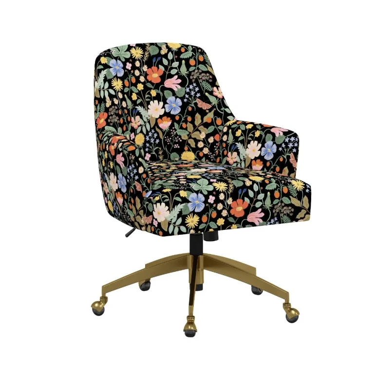 Rifle Paper Co Yvette Strawberry Fields Black Office Chair with Gold Base