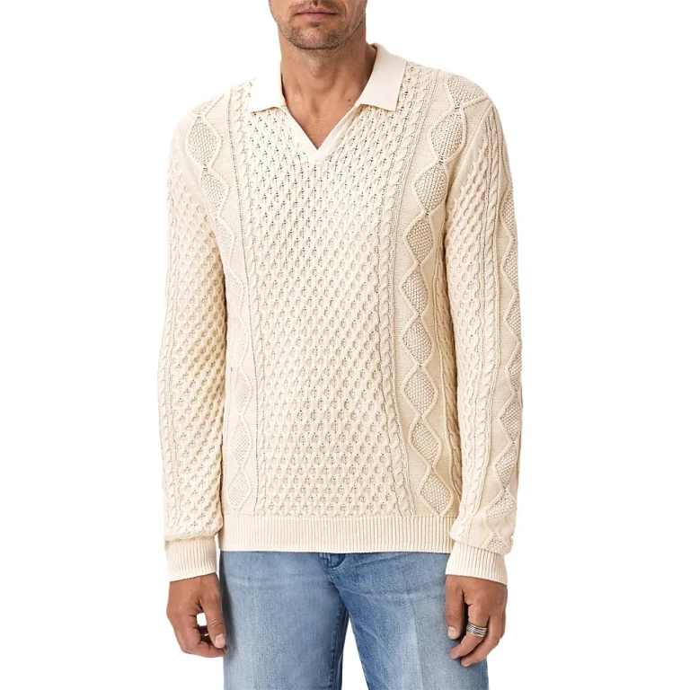 John Varvatos Haynes Open Collar Cable Polo Sweater