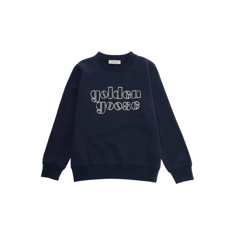 Golden Goose Crewneck Sweatshirt sweatshirt With Lettering Logo On The Front In Cotton Blend Blue Kids