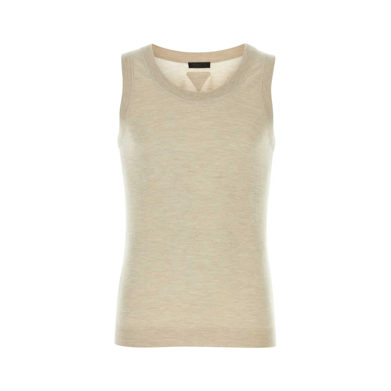 Prada Melange Sand Cashmere Tank Top Sabbia Exterior: T-shirt - Men
