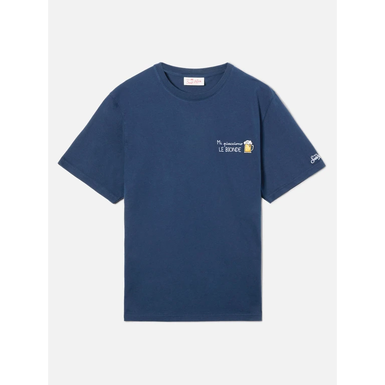 Mc2 Saint Barth Blue Portofino T-Shirt With Mi Piacciono Le Bionde Embroidery - Men