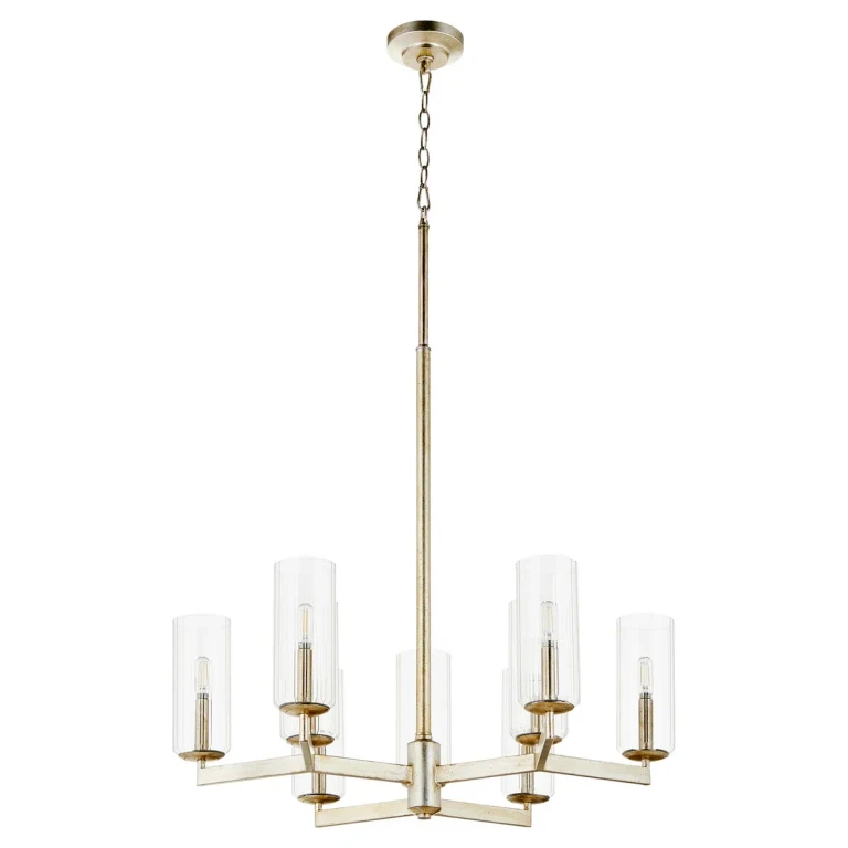 Aged Silver Leaf Nine Light Chandelier from the Merrick Collection