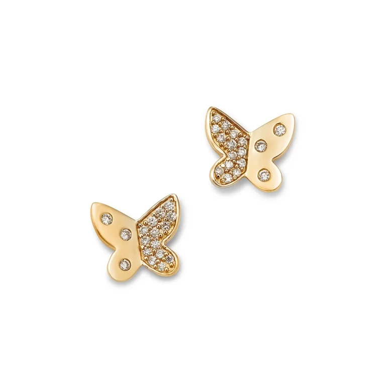 Diamond Butterfly Stud Earrings in 14K Yellow Gold, 0.10 tcw