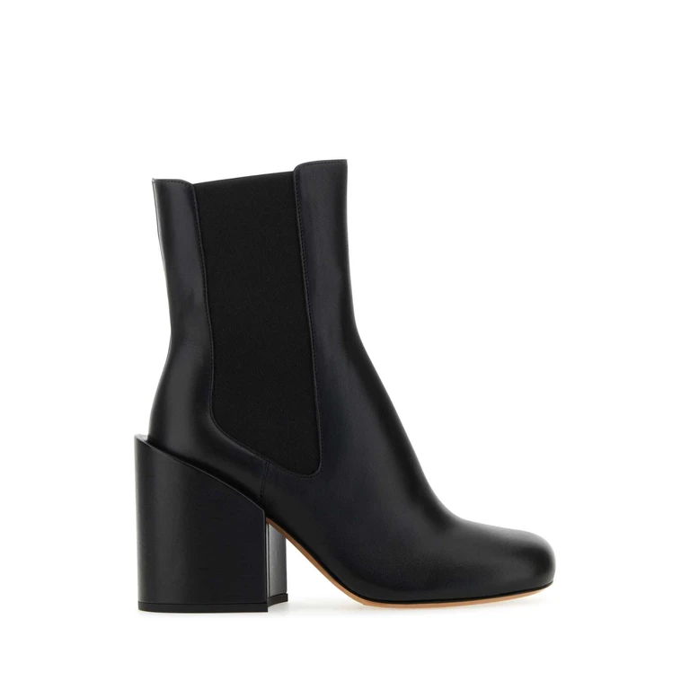 Sportmax Black Leather Etra Ankle Boots Nero Stivali - Women