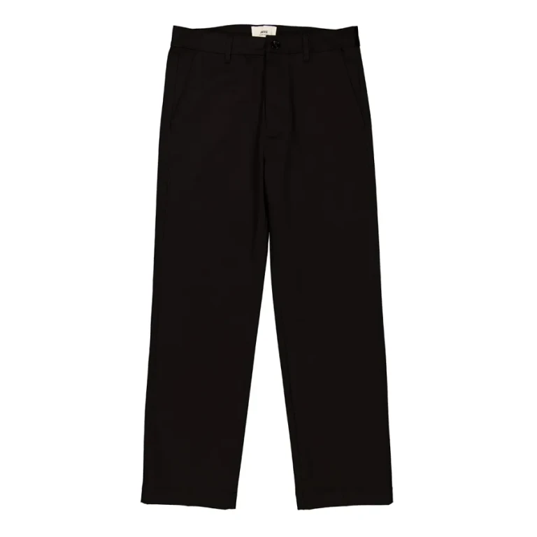 Ami Paris Mens Black Chino Cotton Twill Trousers