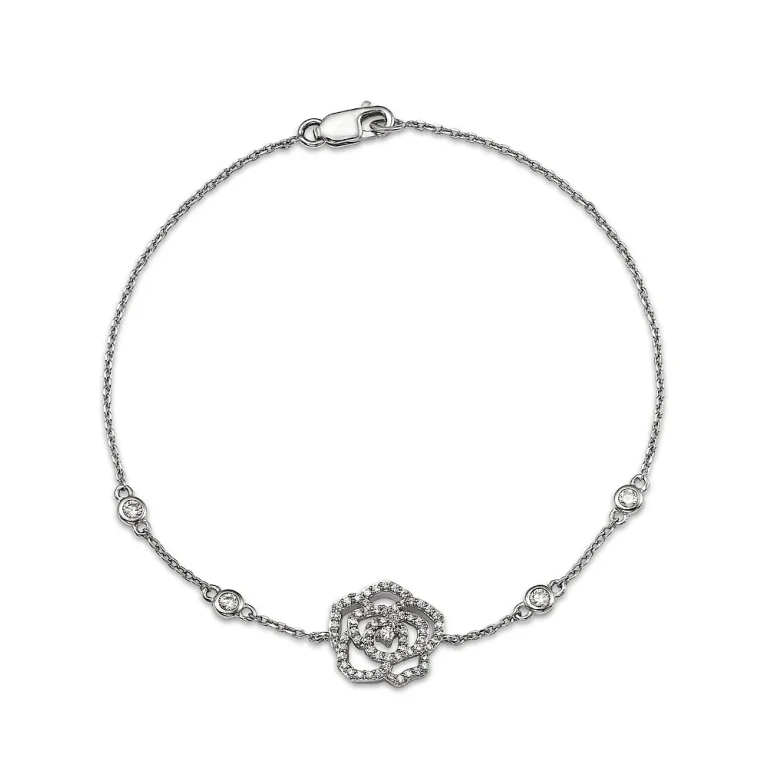 Diamond Flower Station Bracelet in 14K White Gold, 0.33 tcw