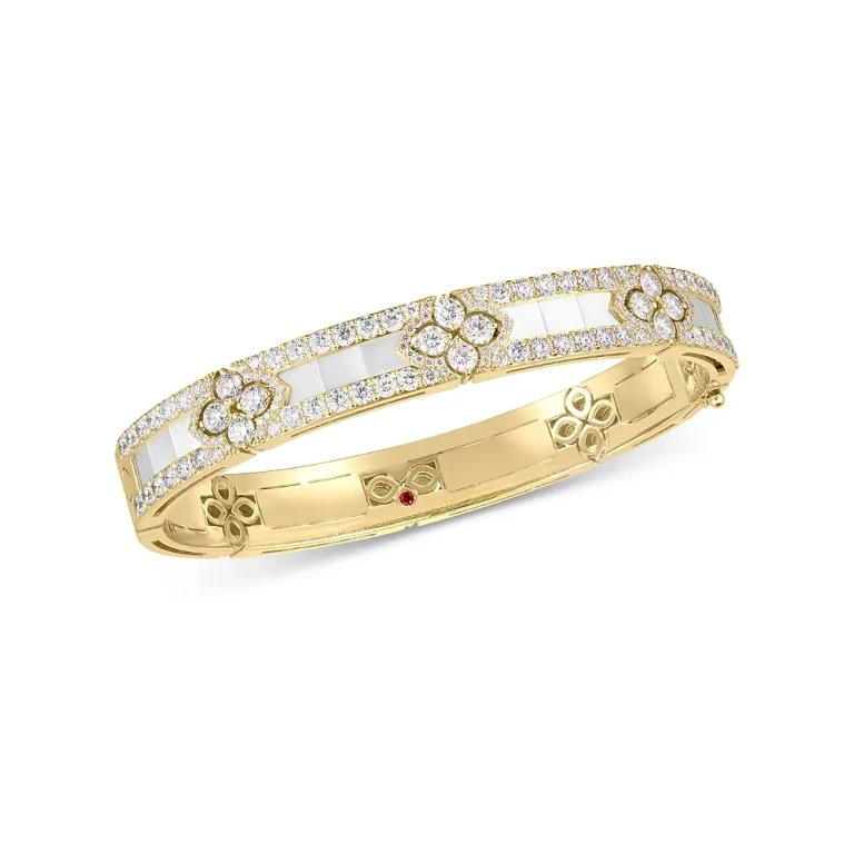 Roberto Coin 18K Yellow Gold Love in Verona Mother of Pearl & Diamond Flower Bangle Bracelet