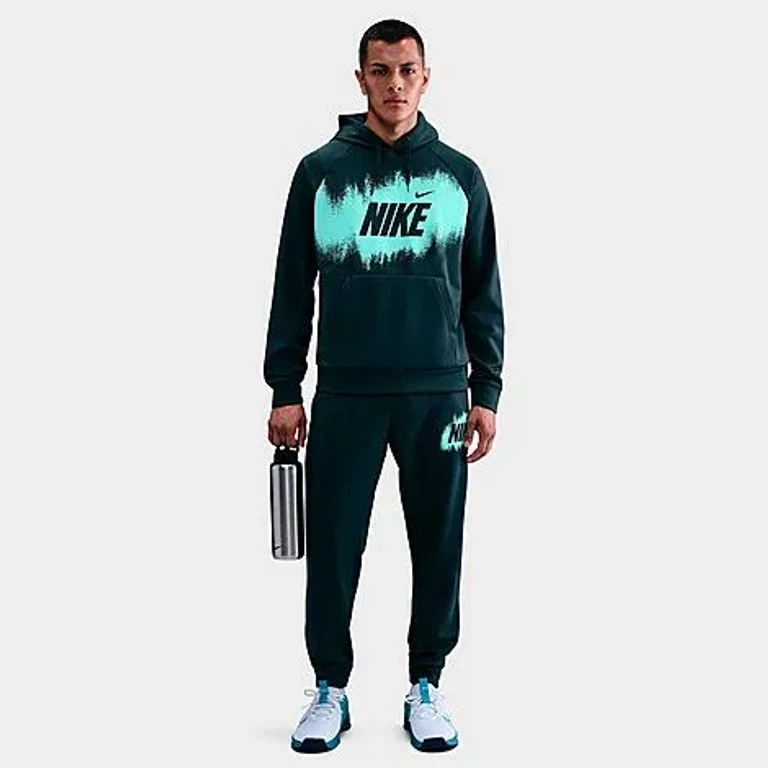 Nike Men's Therma-FIT Graphic Fleece Pullover Hoodie in Seaweed Size: Small
