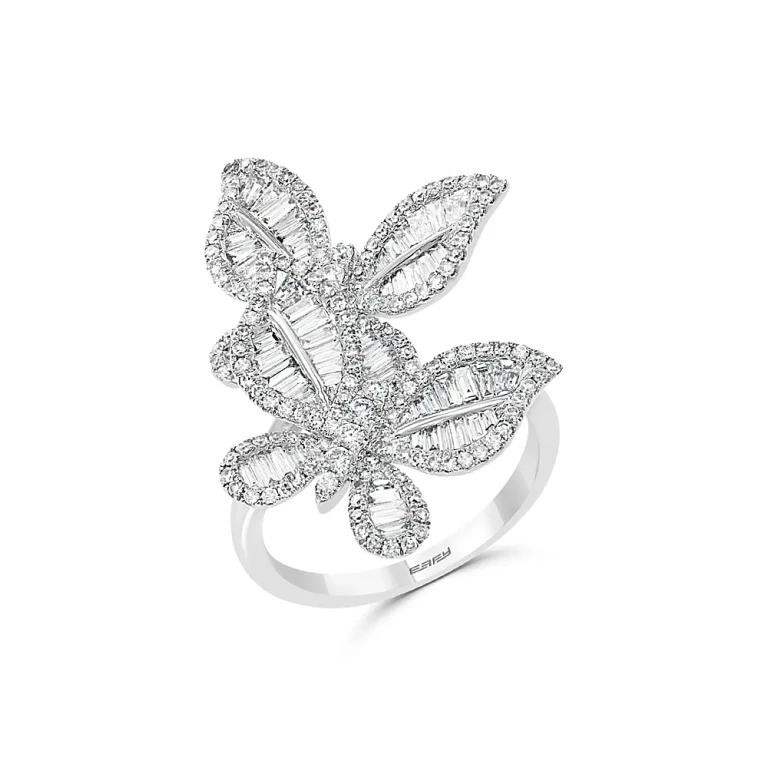 Diamond Butterfly Statement Ring in 14K White Gold, 1.40 tcw