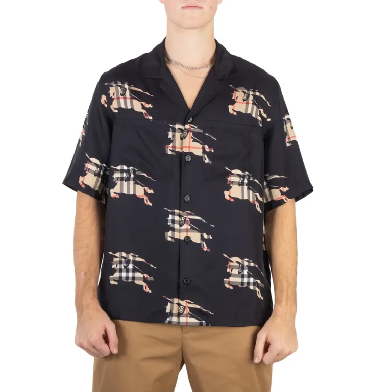 Burberry Equestrian Knight-Print Silk Shirt