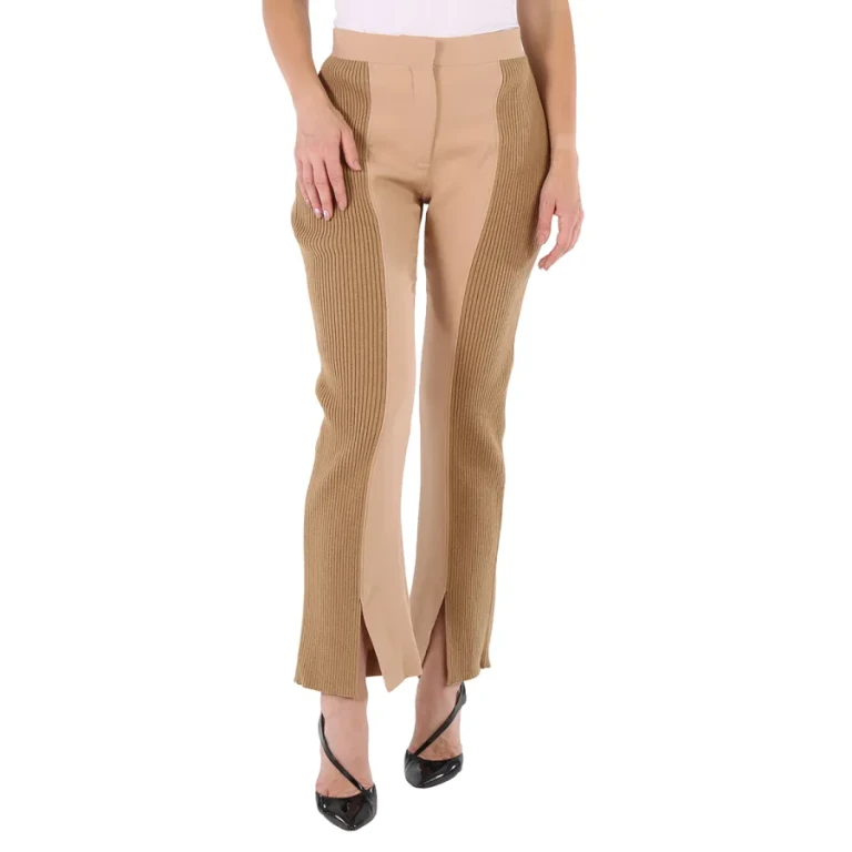 Burberry Ladies Soft Fawn Wide Leg Smart Trousers