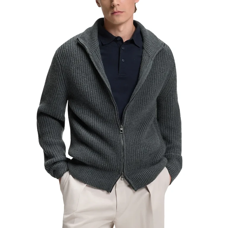 Boss x Beckham Hilustre Ribbed Zip Front Sweater