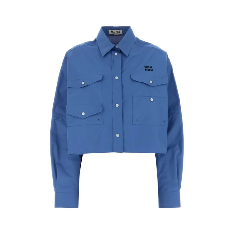 Miu Miu Cerulean Poplin Oversize Shirt Pervinca Exterior: Cotton Camicie - Women