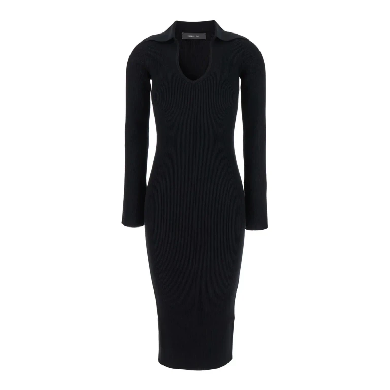 Federica Tosi Black Midi Dress With Sailor Collar In Viscose Blend Woman