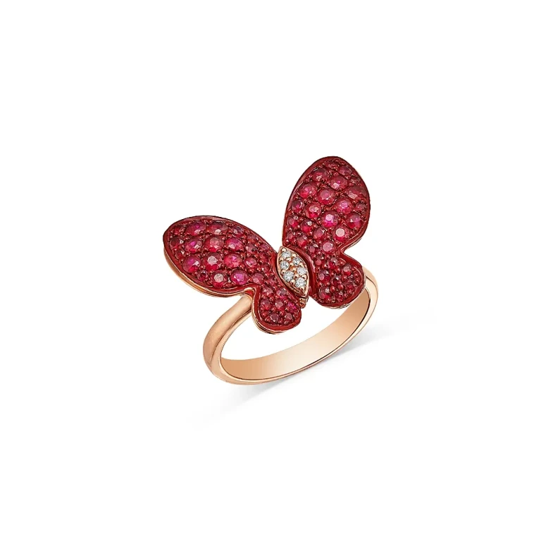 Ruby & Diamond Butterfly Ring in 14K Rose Gold