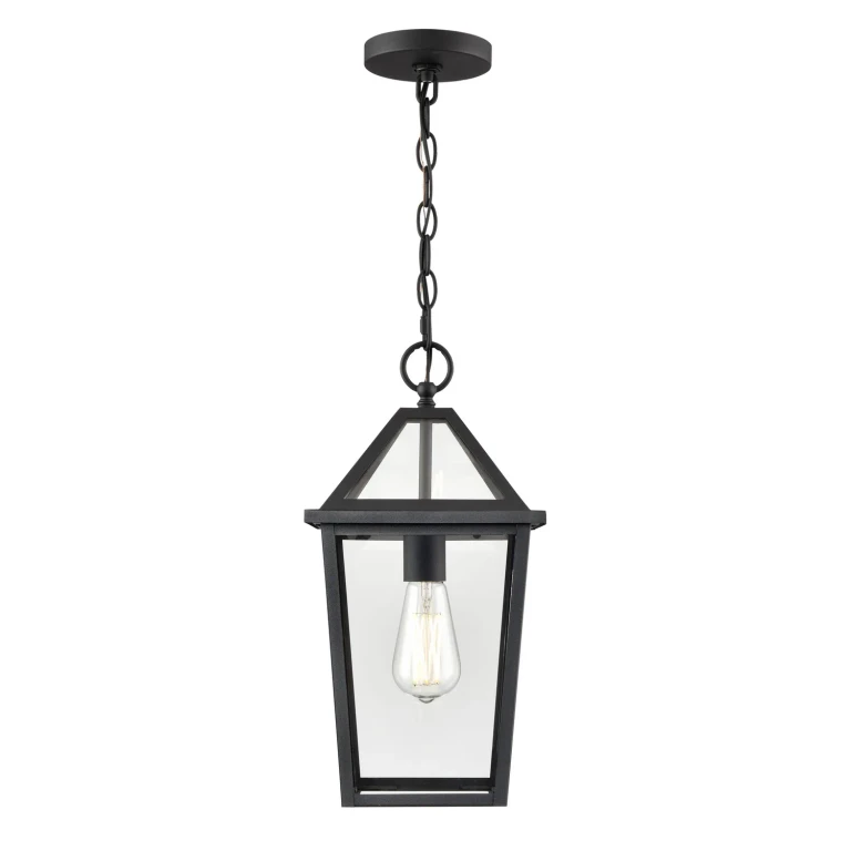 Textured Black One Light Outdoor Hanging Lantern from the Eston Collection