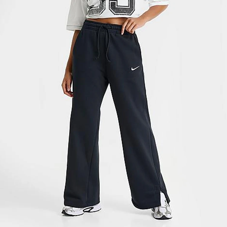 Nike Women's Sportswear Phoenix Fleece Wide-Leg Sweatpants in Black/Sail Size: 2XL
