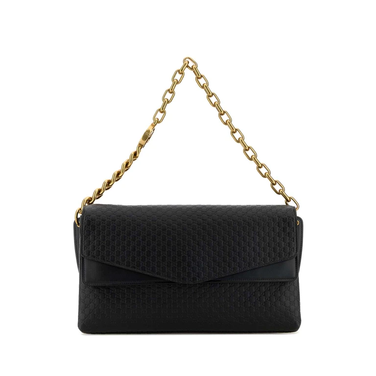 Gucci Black Leather Large Shoulder Bag Blackblackblack Lamb Borse A Mano - Women