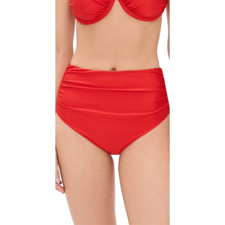 SIMKHAI Teya High Waisted Ruched Bikini Bottoms Hydrangea Blue Stripe L