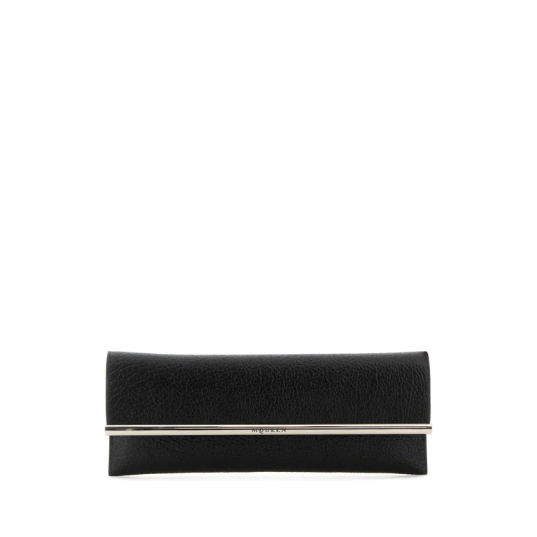 Alexander McQueen Black Leather Cross B-Long Clutch Blacksilver - Women