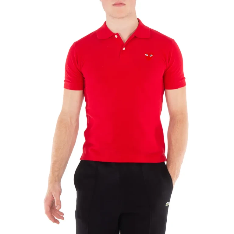 Cdg Play Embroidered Red Heart Polo Shirt