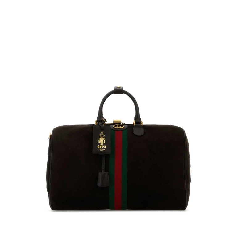 Dark Brown Suede Medium Gucci Savoy Travel Bag 2041 Borse Da Viaggio - Women