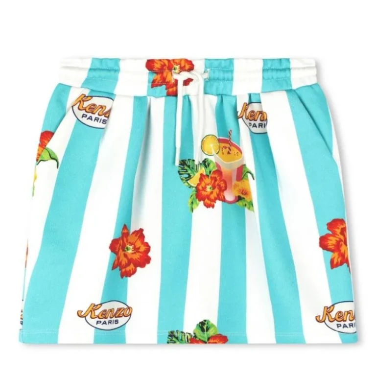 Kenzo Girls Stripe Floral Print Cotton Skirt