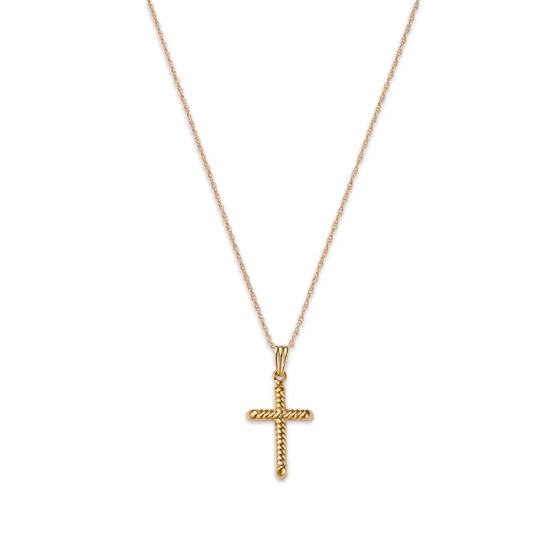 Children's Swirl Cross Pendant Necklace in 14K Yellow Gold, 14