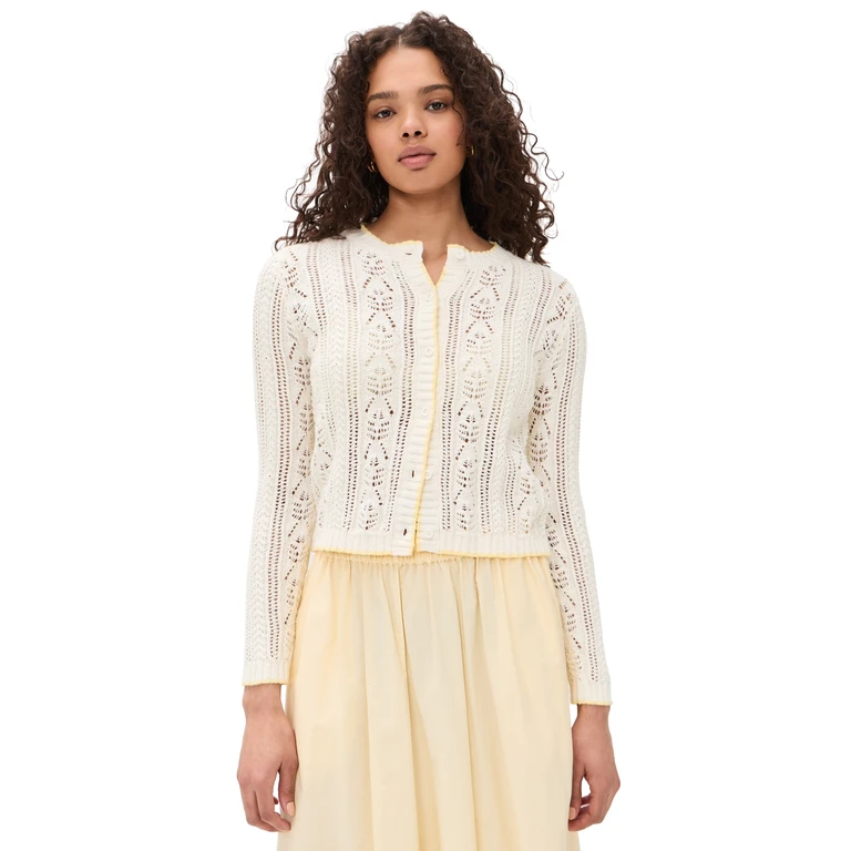 Velvet Daisy Knit Cardigan Ivory XL