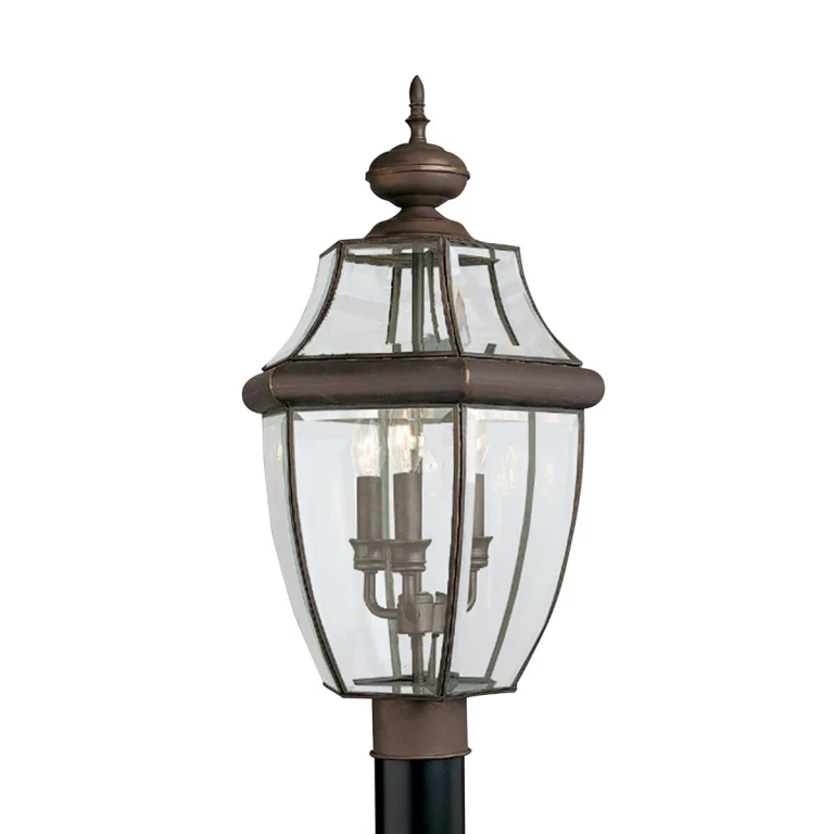 Antique Bronze Three Light Outdoor Post Lantern from the Lancaster Collection