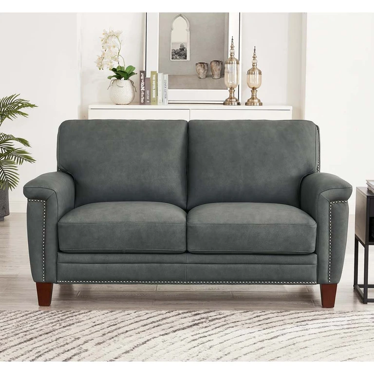 Sherwood Charcoal Gray Leather Loveseat