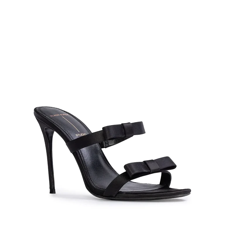 Black Suede Studio Women's Chic Satin High Heel Bow Sandals
