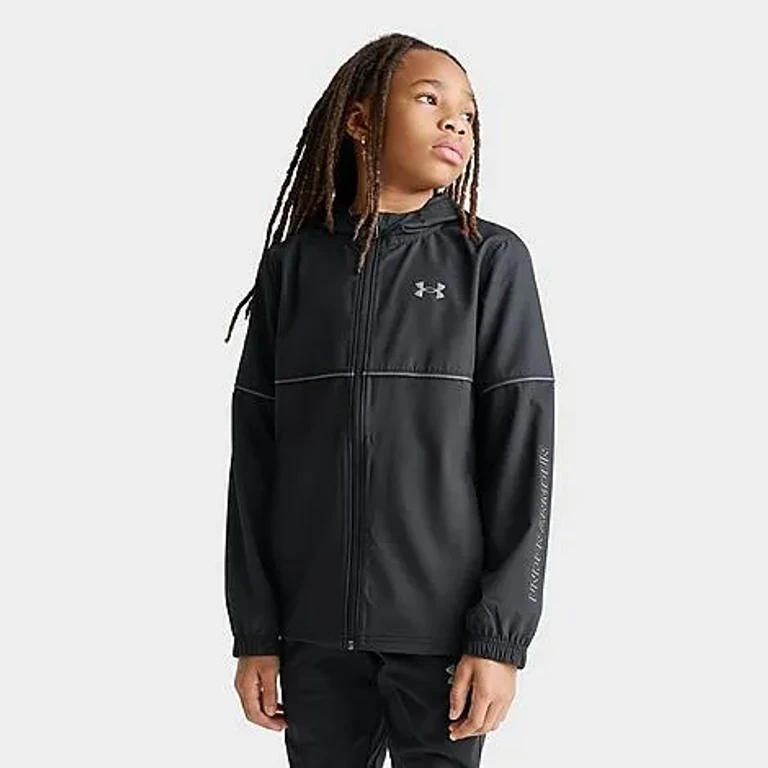 Under Armour Big Kids Wordmark Woven Jacket in Black Size: Small