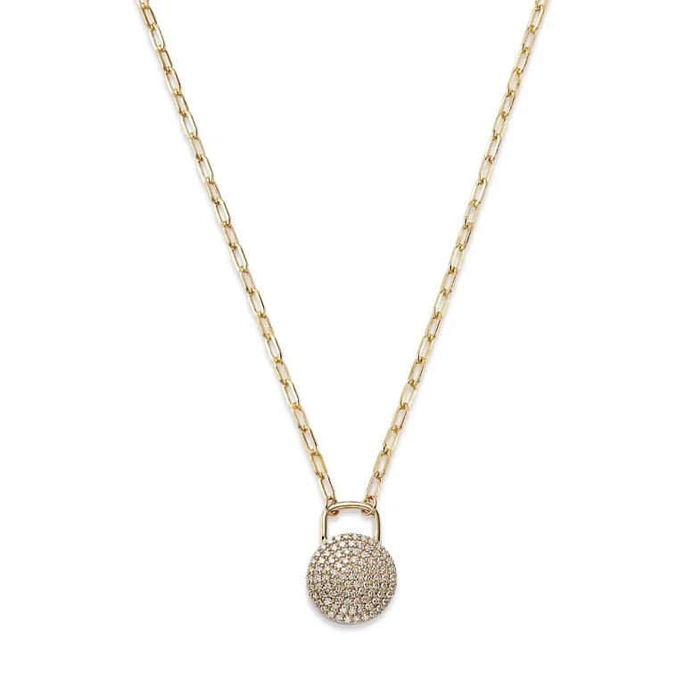 Diamond Pave Disc Pendant Necklace in 14K Yellow Gold, 0.70 tcw