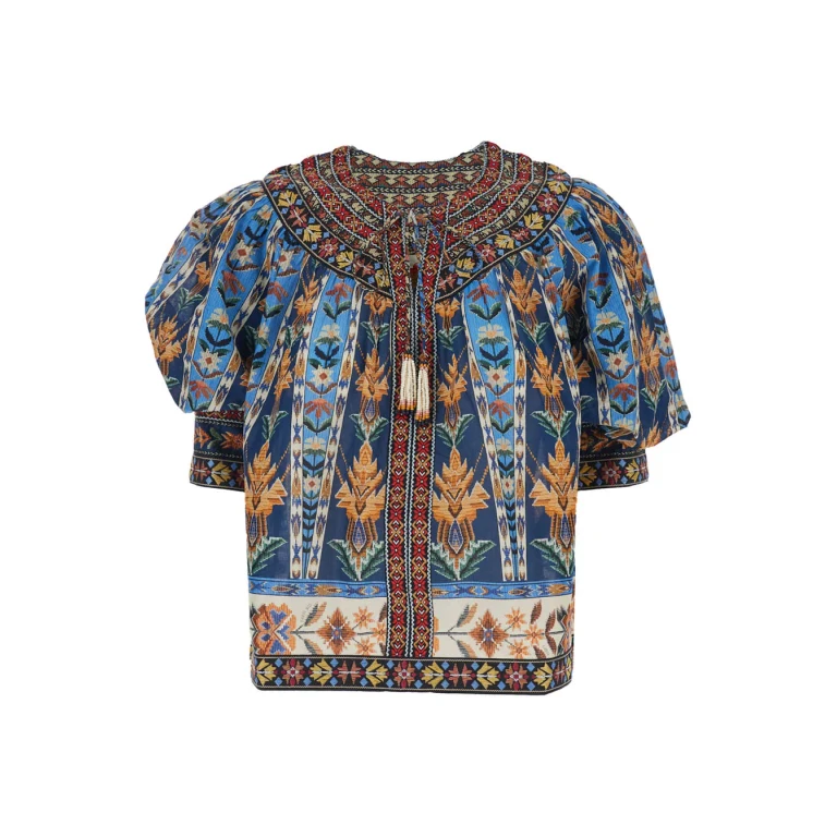 Farm Rio Multicolor Blouse With Short Sleeves And All-over Motif In Tech Fabric For Women