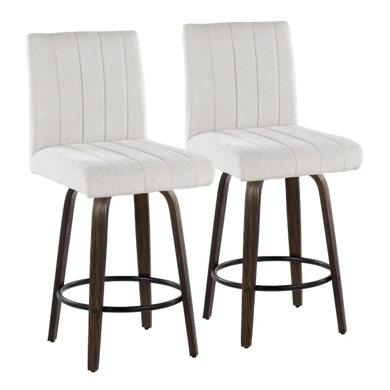 Hank 26" Light Gray and Walnut Swivel Counter Stools - Set of 2