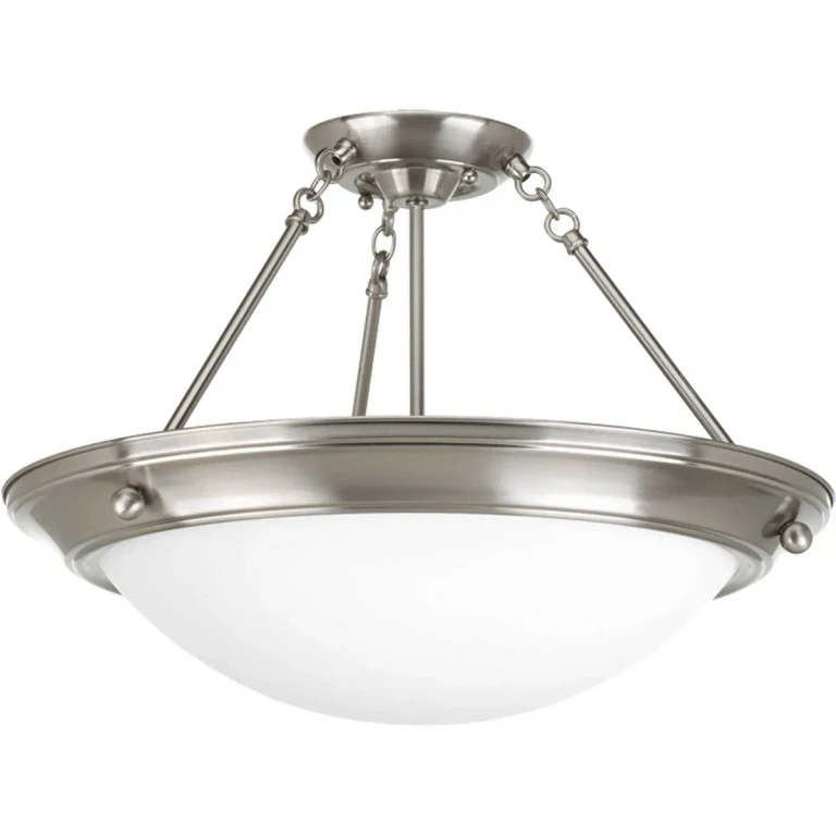 Brushed Nickel Three Light Semi-Flush Mount from the Eclipse Collection