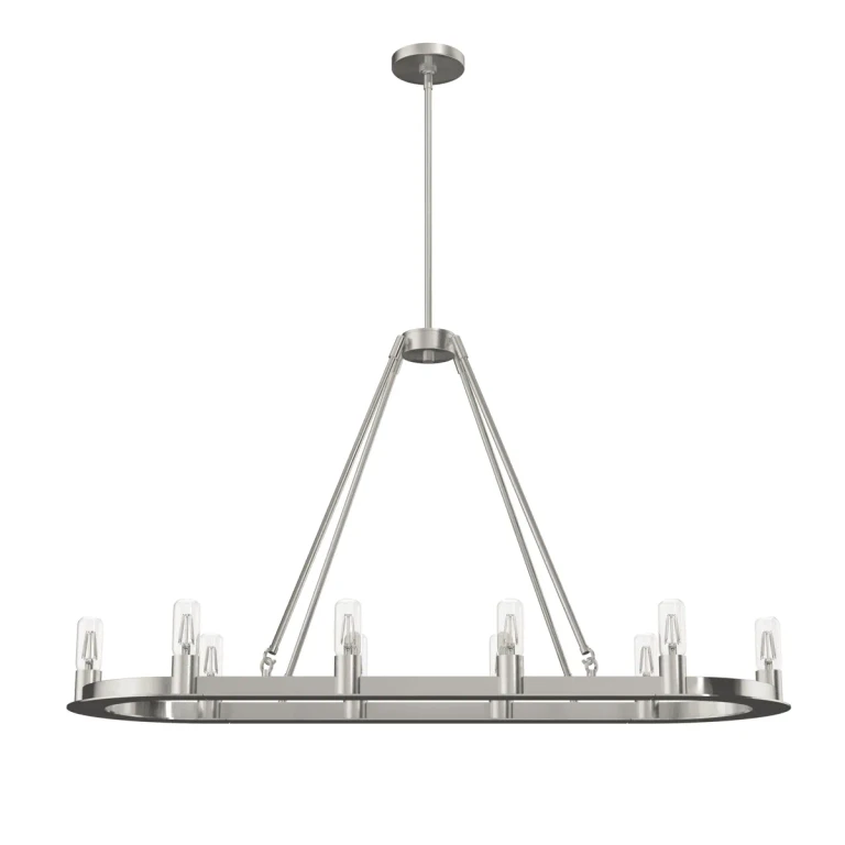 Brushed Nickel Ten Light Linear Chandelier from the Saddlewood Collection