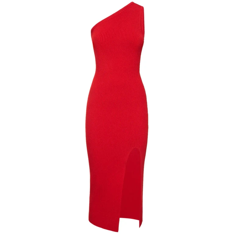 Michael Kors Collection Long Red Dress With An Elegant Off-shoulder