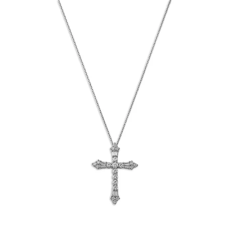 Diamond Cross Pendant Necklace in 14K White Gold, 1.0 tcw