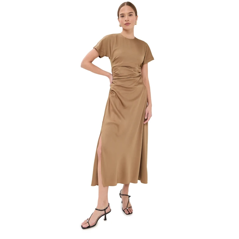 SIMKHAI Marabella Draped Midi Dress Kelly Green 12