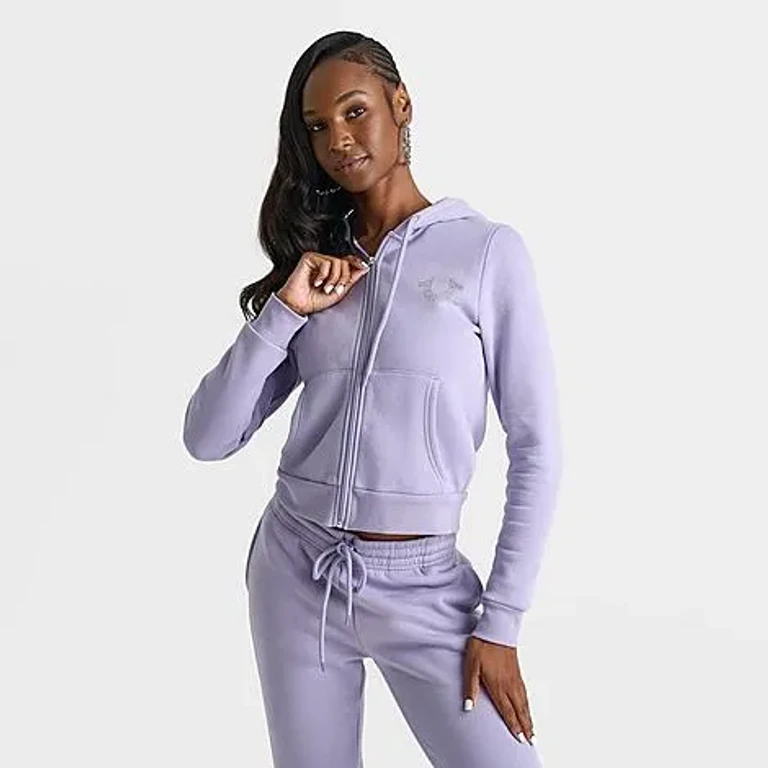 True Religion Women's Crystal Horseshoe Full-Zip Hoodie in Heirloom Lilac Size: XS