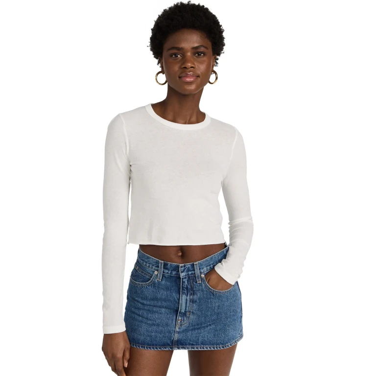 SLVRLAKE Long Sleeve Crop Baby Tee Natural White XL