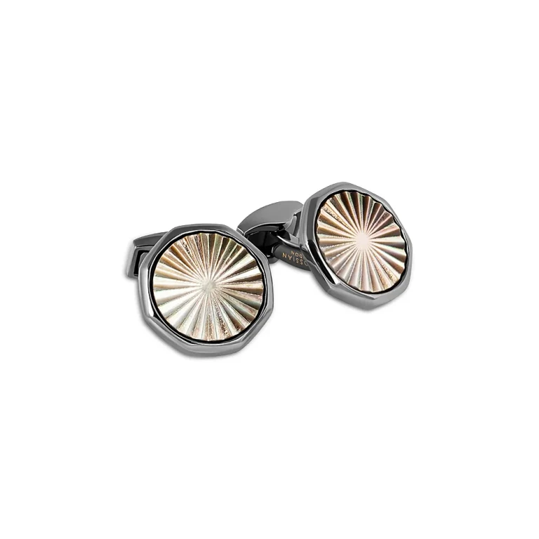 Tateossian Sunbursts Gunmetal Plated & Mother of Pearl Cufflinks