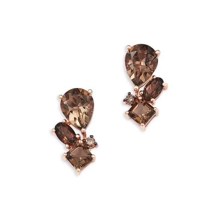 Smokey Quartz & Brown Diamond Earrings in 14K Yellow Gold